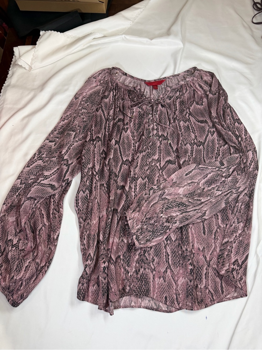Jennifer Lopez Black Lace-Up Peasant Blouse